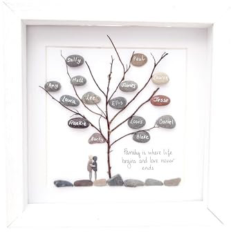 Family Personalised Gift Framed Pebble Art Picture Rock Art, Housewarming, Unique Family Tree Design