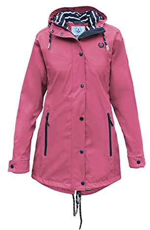 MADSea Damen Regenmantel Friesennerz 620 | halblanger wasserdichter Regenparka | winddicht mit maritimen, weiß/blauen Innenfutter, Beere, Größe:44