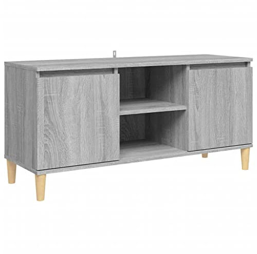 vidaXL TV Schrank mit Massivholz-Beinen Lowboard TV Möbel Tisch Board Sideboard Fernsehschrank Fernsehtisch HiFi-Schrank Grau Sonoma 103,5x35x50cm