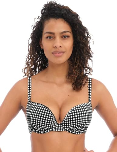 Freya Check in Moulded Bikini Top Monochrome Black 30FF