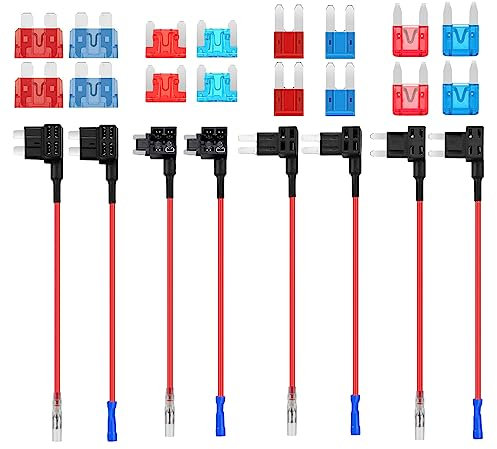 AUKENIEN Stromdieb Sicherung KFZ 4 Werte Stecksicherung Adapter Autosicherungen 12V Add a Circuit Flachsicherungsadapter Set mit 10A 15A Standard Mini Micro Micro2 Sicherungen en 1 Sicherungsabzieher