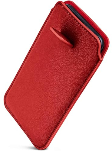 ONEFLOW Slim Pull-Up Phone Case Compatible with Apple iPhone 14 Plus | Premium Microfibre Lining + Robust Pull Tab | Dark Red