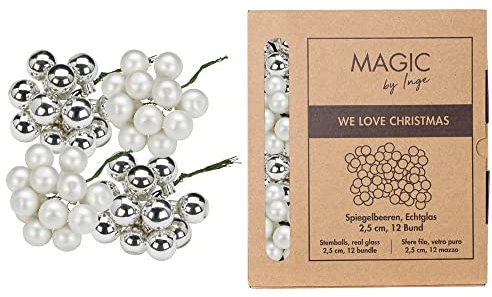 Weihnachtskugeln am Draht Glas 2.5cm x 144 Stück Spiegelbeeren in Kartonbox Silber Frosty Silver