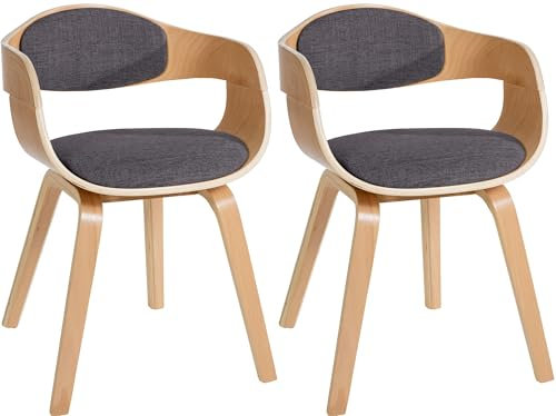 CLP Juego de 2 sillas ergonómicas Kingston, sillones con Respaldo Envolvente, Base de Madera, hasta 150 kg, Color:Natura/Gris Claro, Color del Marco:Natura