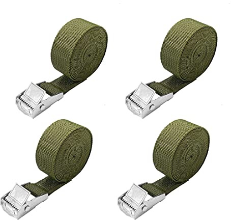 TuTuYa Green Heavy Duty Lashing Strap, 4PK 9.8Ft x 0.98In(300x2.5cm) Adjustable Retaining Straps Tensioning Belts with Buckle for Vans, Bicycle, Trailer, Luggage