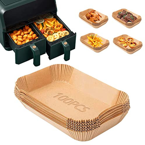 100Pezzi Carta Forno per Friggitrice ad Aria,Carta per Friggitrice ad Aria,Carta Forno per Friggitrice ad Aria 22x14cm,Carta da Forno Resistente All'acqua e All'olio Per Alte Temperature(Rettangolo)