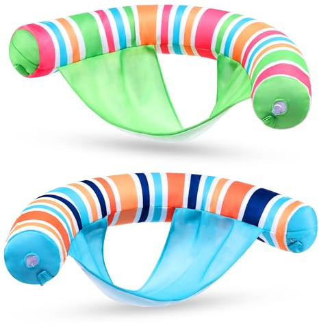 Sloosh 2 Packungen Aufblasbare Pool Schwimmer Stühle, schwimmende Nudel Stuhl mit Streifen Design weichen Stoff mit Sling für Schwimmbad Wasser Stuhl Pool Liege Party Floaties für Erwachsene