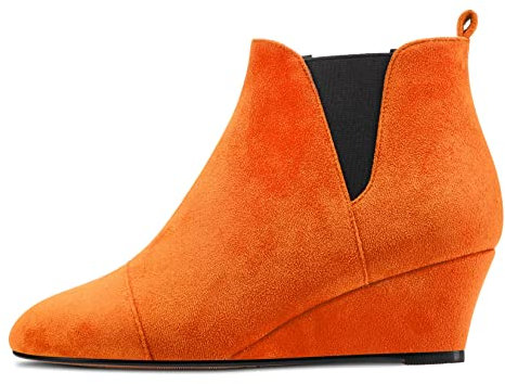 Castamere Donna Chunky Blocco Medio Tacco Heel Rotonda Punta Stivaletti Slip-on Classico Dress Feste Ufficio Stivali 5 CM Heels Arancione 39 EU