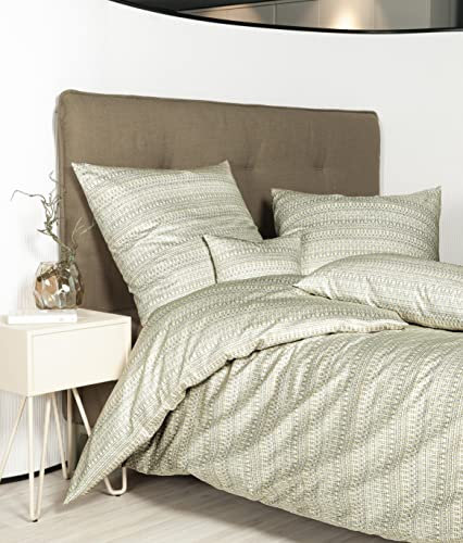 Janine Bettwäsche Mako-Satin Milano 155x220 cm + 80x80 cm olivengrau Farn