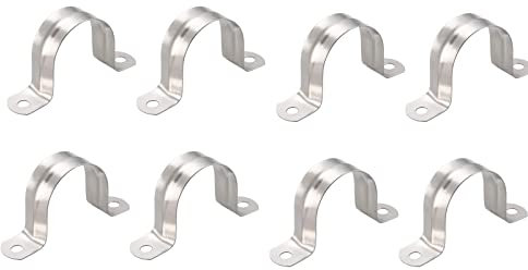 TOP-VIGOR 8Pcs 40mm(1.6) Rigid Pipe Strap, 2 Holes 304 Stainless Steel U Bracket Tension Tube Clip Clamp for Pipe Fixing