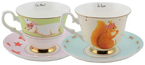 YVONNE ELLEN Vintage Style Christmas Collection in Fine Bone China (Christmas Teacup and Saucer Set of 2)