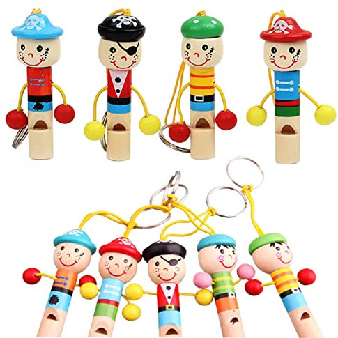 Biluer Holzpfeife Kinder 12 Stücke Karikatur Piraten Pfeife Vogelpfeife Holz Pfeife Anhänger Lustige Schlüsselanhänger für Kinder Geburtstag Geschenk Party Gefälligkeiten(Zufällige Farbe)