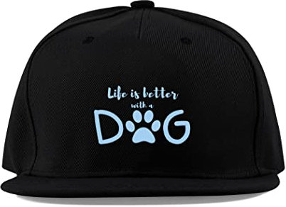 Life is Better with a Dog Pet Owner Dog Dad Mom Baumwolle Flaches Visier Fullcap Baseball Cap Trucker Hut Unisex Sport Atmungsaktiv, Schwarz , One size