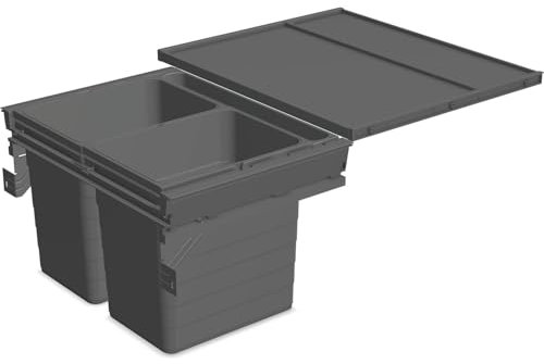 Ninka Mülltrennsystem Set eins2fünf - Einbaumülleimer 2 Fächer mit Ablageschale für KB 600/NL 400, grau