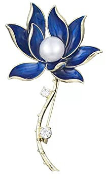 Broche Kofot en forme de fleur de lotus bleue pour femme - Broche élégante en perles et strass pour bouquet de mariage, vêtements, bijoux, accessoires quotidiens, Acier allié