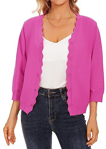 MINTLIMIT Cardigan da donna con scollo a V lavorato a maglia cardigan maglioni maniche 3/4 bottoni top maglioni casual maglieria elegante bolero coprispalle, R-rosa acceso, M