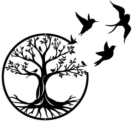 Pduoduo 30cm Albero della vita in metallo decorazione da parete,Uccelli Rami su Un Albero murale,Murale Silhouette Art per regalo regalo Indoor Outdoor Garden Home Decoration (11,8 pollici)