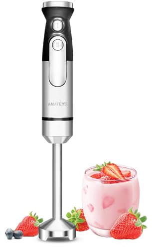 Amateys Batidora de inmersión, licuadora de mano de 700 W con motor de cobre pesado, velocidades infinitamente variables, licuadora de batidos de acero inoxidable desmontable, para sopa puré de