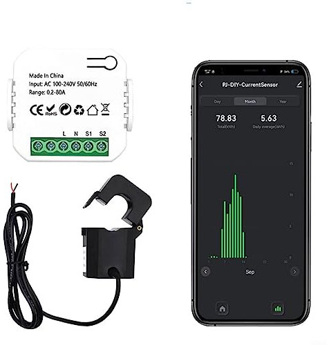 für Tuya für Smart Life WiFi Energie-Monitor, Energiezähler, 80 A, mit Klemme CT