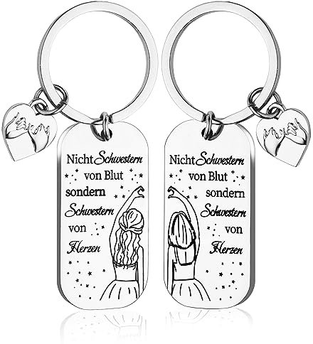 Goldziples 2 Stück Schlüsselanhänger Beste Freundin Geschenke, Schwester Schlüsselanhänger mit Herz Gravur, Freundinnen Geschenkideen, Geburtstagsgeschenk für Freundin, Freundschaftsgeschenke