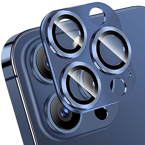 QHOHQ 3 Piezas, Protector de Lente Cámara para iPhone 15 Pro Max 6,7 y iPhone 15 Pro 6,1, Aleación de Zinc de Una Pieza Protector Camara, [Versión Mejorada],Ultra HD, Anti Arañazos - Azul Oscuro