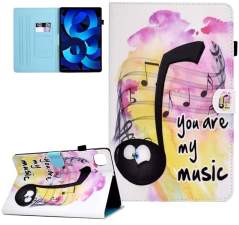 CASAFUNY Case for iPad Air 11 Inch M2 2024 iPad Air 6 / iPad Air 5th Generation 2022 / iPad Air 4th Generation 2020 10.9 Inch PU Leather Tablet Protective Case Multi-Angle Stand Cover Case, Music
