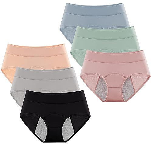 Mutandine Mestruali per Ragazze Intimo Protettive in Cotone per Adolescenti Prova di Perdite Mutande A Vita Media Slip Assorbenti Ciclo Mestruale 8-16 Anni (Pacco da 6)