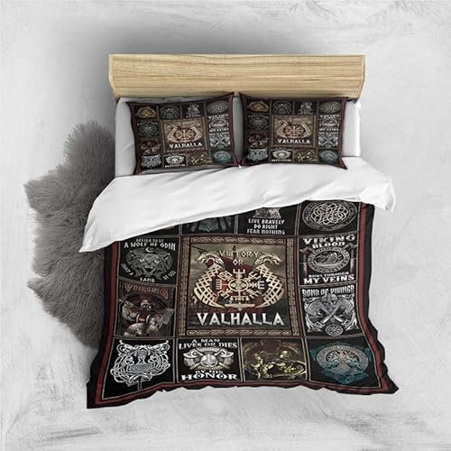 Wikinger Mythos Totem Bettwäsche 135x200cm Wikinger Wolf Piratenschiff Totem Motiv Kinder Bettbezug Set 3Teilig Microfaser 3D Motiv Modern Bettdeckenbezug Mit Reißverschluss und 2 Kissenbezüge 80x80cm