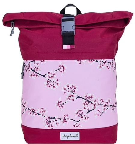 Elephant Rucksack Damen Mädchen Freizeitrucksack Sport Reise Schule DIN A4 Roll-Top mit Laptopfach Geheimfach Anti-Theft Daypack Large Flower 13038 (cherry blossom flower)