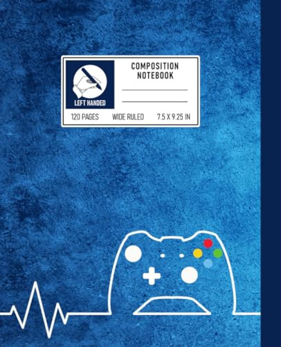 Left Handed Composition Notebook: Left Handed Wide Ruled Notebook, Video Game Controller Illustration Lefty Notebook for Gamers Students, Boys, Girls, Kids