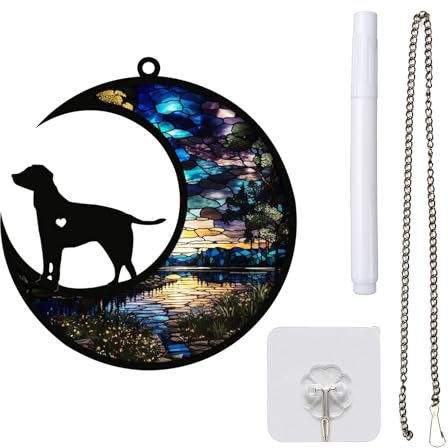 Wekuw Personalisierte Hundes-Gedenktafeln Buntglas-Katzen-Gedenk-Sonnenfänger für Haustiere Erinnerung Hund Buntglashund auf Dem Mond Trauergeschenk Hundesouvenirs für Tierliebhaber (G2)