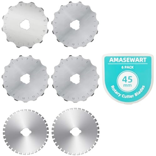 AMASEWART 45 mm Häkelkanten-Rotationsschneider-Klingen, Skip-Stich-Rotationsklingen, passend für Fiskars Olfa, perforierende Rotations-Ersatzklinge, 6 Stück