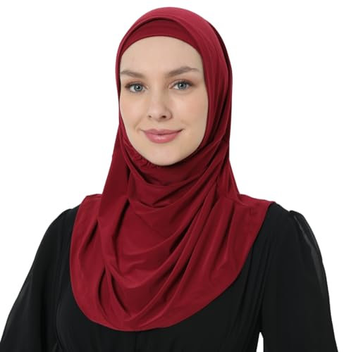 Istanbul Styles Eleganter dehnbarer Hijab für Frauen, sofortiger und strapazierfähiger, 2-teiliger Hijab (Rot)