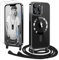 Ethanger Handyband für iPhone 12 Pro Max Hülle mit Band + 2 Stück Glas Schutzfolie Transparent Silikon Handyhülle Magnetische Schutzhülle Case zum Kordel Abnehmbar für iPhone 12 Pro Max Schwarz