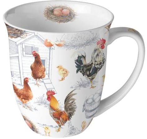 Ambiente Tasse Tiermotive Hühnerfamilien in der Brutzeit aus Knochenporzellan, 0,4L x H10,5cm, für den gedeckten Tisch und als Geschenk