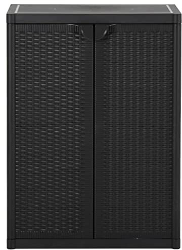 KTHLBRH Gartenschrank Schwarz 65x45x88 cm PP Rattan-Optik Büro-Stauschrank Wohnzimmerschrank Möbel für das Wohnzimmer Geeignet für Wohnzimmer, Schlafzimmer, Büro
