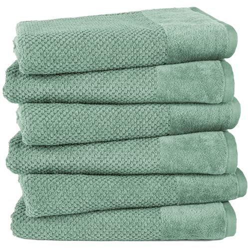 Pure Label 6-TLG. Badetücher Set mit Anhängeschlaufe aus 100% Baumwolle, saugstark, weich und Oeko-TEX Zertifiziert - 6 Badetücher aus Baumwolle 70x140 cm, Grün - Salbeigrün