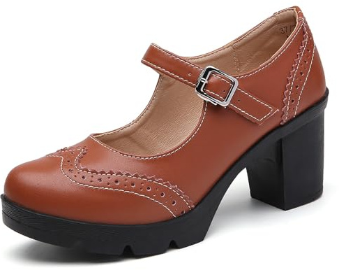 DADAWEN Women's Mid Block Heel Court Shoes Platform Mary Jane Pumps Dress Oxfords Shoe