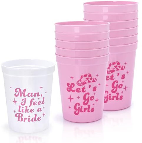 Embhlitfe 12 Pcs Bachelorette Party Bride Tribe Cups,White Pink Bridal Shower Cups Hen Party Cups,Bachelorette Party Drinking Cups for Engagement Wedding Supplies Hen Party Accessories (Pink)