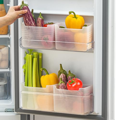 poeland Refrigerator Organizer Box, Fridge Side Door Storage Containers Plastic Translucent Pack of 4