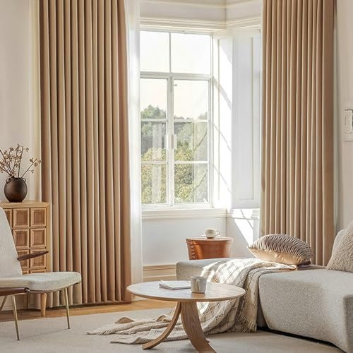 Whoiy Gardine Einfarbig mit Ösen für Schlafzimmer Wohnzimmer, Vorhänge Blickdichter Kaffee Jacquard Chenille Fenstergardinen 2er Set Moderne, 183x107 cm