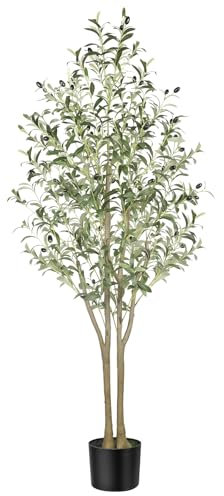 Alupssuc 5FT Artificial Olive Tree, Fake Olive Tree with Lifelike Leaves, Faux Tall Plant Indoor Outdoor for Home Living Room Bedroom Balcony Corner Office Garden Decor, 150cm
