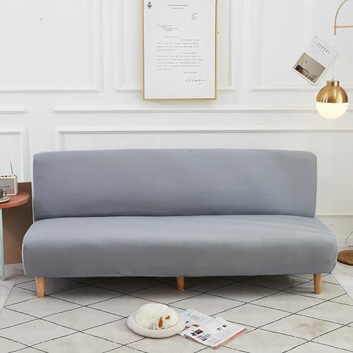 Bishilin Sofa Überzug 2 Sitzer ohne Armlehne, Couchbezug Stretch 160-190CM Modern Einfarbig Sofaüberwurf rutschfest Sofabezug Universal Hellgrau
