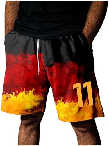 Udbeksid Deutschland Shorts Herren EM 2024 mit Spielernummer für Germany Fans Supporter Sport Shorts Fanartikel Geschenk für Fußball Trikot Fans Netzstoff Männer Kurze Hose mit Gummizug Kordelzug