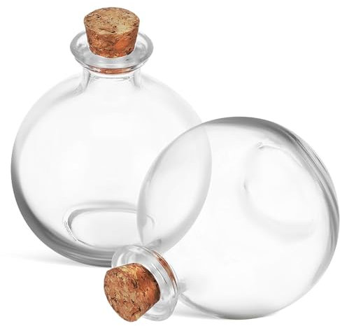 GLEAVI Glas Terrariumbehälter 250ml Glasgefäße mit Korkdeckel 2 Stück mit Rundem Hals Einzigartige Runde Glas Terrarien für Pflanzen und Hydrokultur im Zuhause