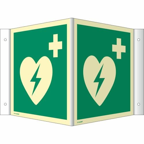 Winkelschild (Nasenschild) Defibrillator Schild nach ISO 7010