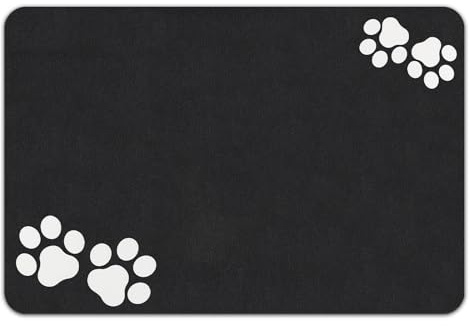 Lurowo Napfunterlage Hund 43x75 cm, rutschfeste Unterlage Katzennapf, Saugfähigkeit Futtermatte Hunde, wasserdicht Napfunterlage Katzen, Unterlagematte für Hundenapf (Zwei Paar Pfoten Schwarz 43*75cm)