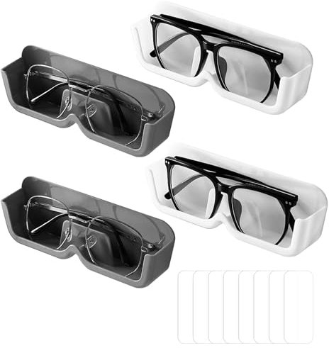 4pcs Brillenhalter Wand Brillenaufbewahrung,Wandmontage Brillen Organizer Kein Bohren Erforderlich,Brillenablage Sonnenbrillen Aufbewahrung Organizer Wandmontage,Brillenhalter Wandmontage (Weiß+Grau)
