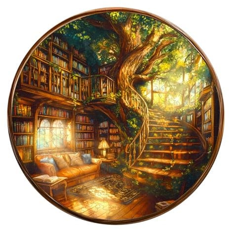 CHARMIBLE Holzpuzzle Erwachsene, 300 Teile Bezaubernde Buchhandlung, 34x34cm, Unregelmäßige Einzigartige Puzzle, Holzpuzzle Tierform, Holz Puzzle Mit Box Aus Holz