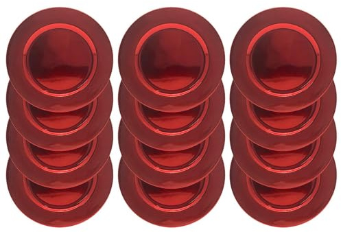 Daniel James Metallic Charger Plates - 33cm Round Reusable Dining Table Setting Plates for Christmas Party, Celebration, Weddings & Table Décor Placemat - Red Solid, Pack of 12